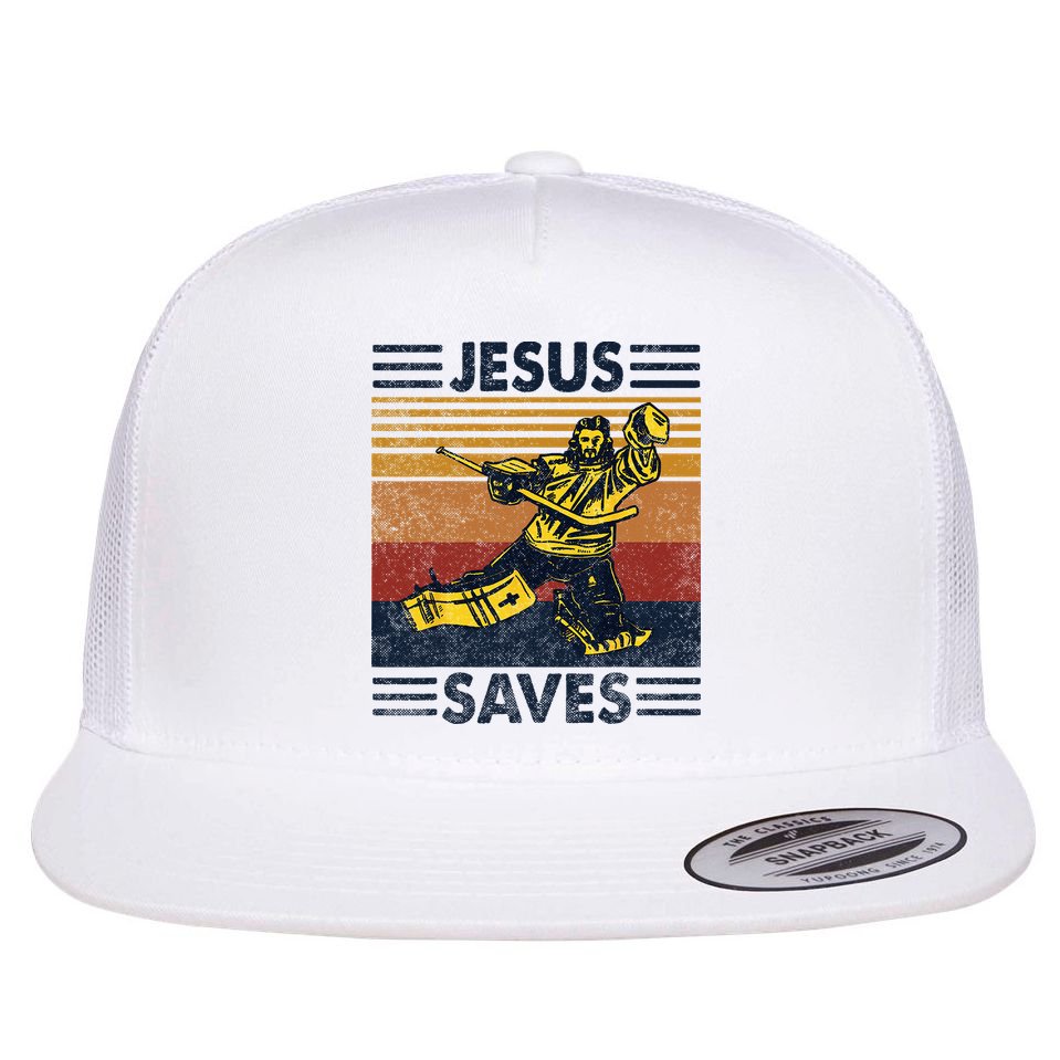 Jesus Saves Ice Hockey Goalie Sport Religious Christian Gift Flat Bill Trucker Hat