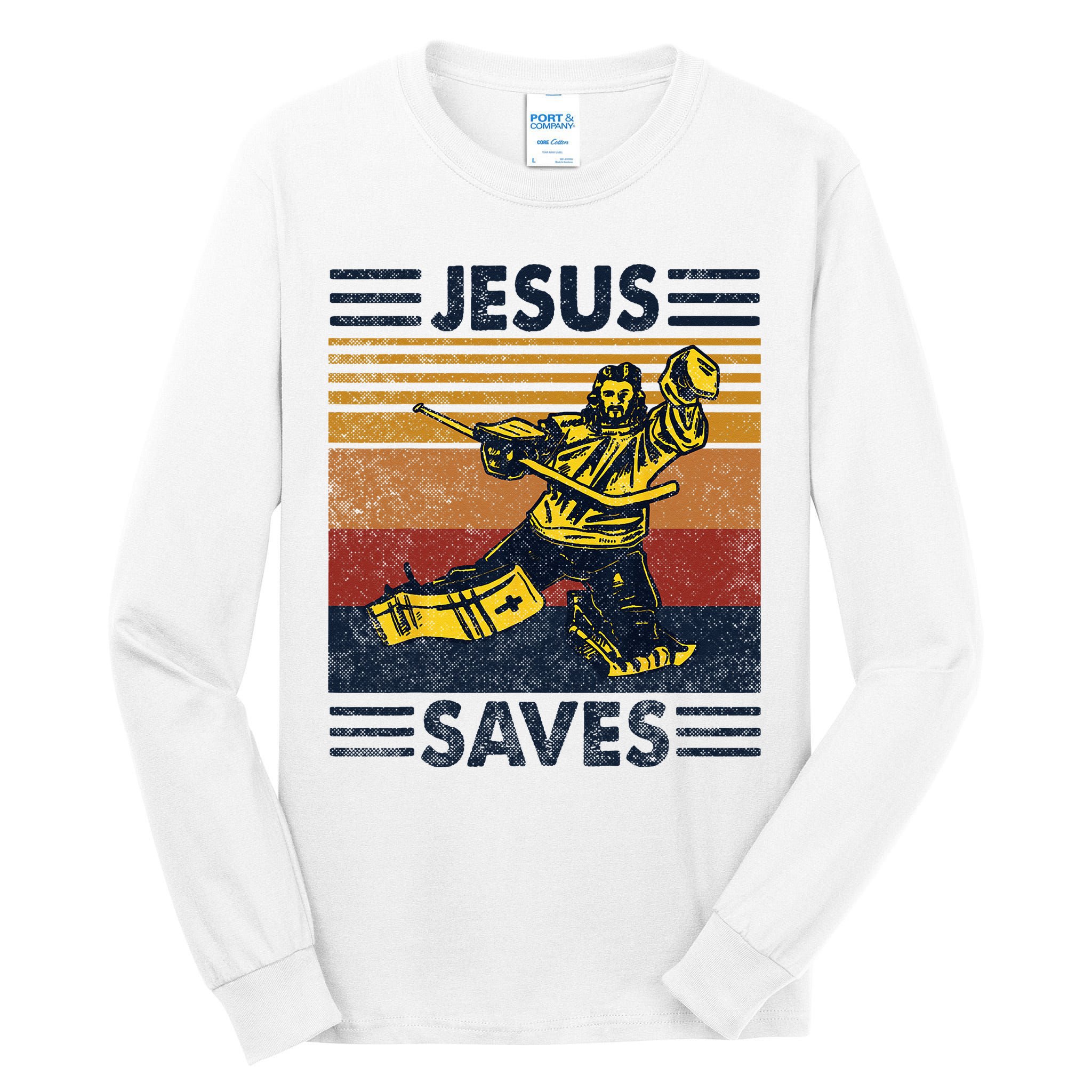 Jesus Saves Ice Hockey Goalie Sport Religious Christian Gift Tall Long Sleeve T-Shirt