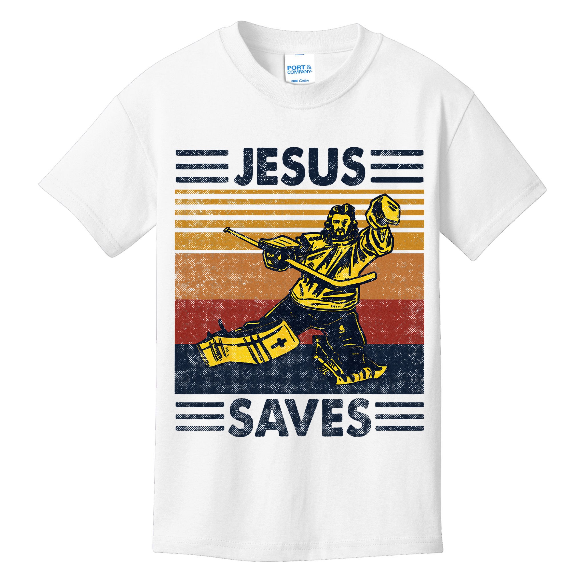 Jesus Saves Ice Hockey Goalie Sport Religious Christian Gift Kids T-Shirt
