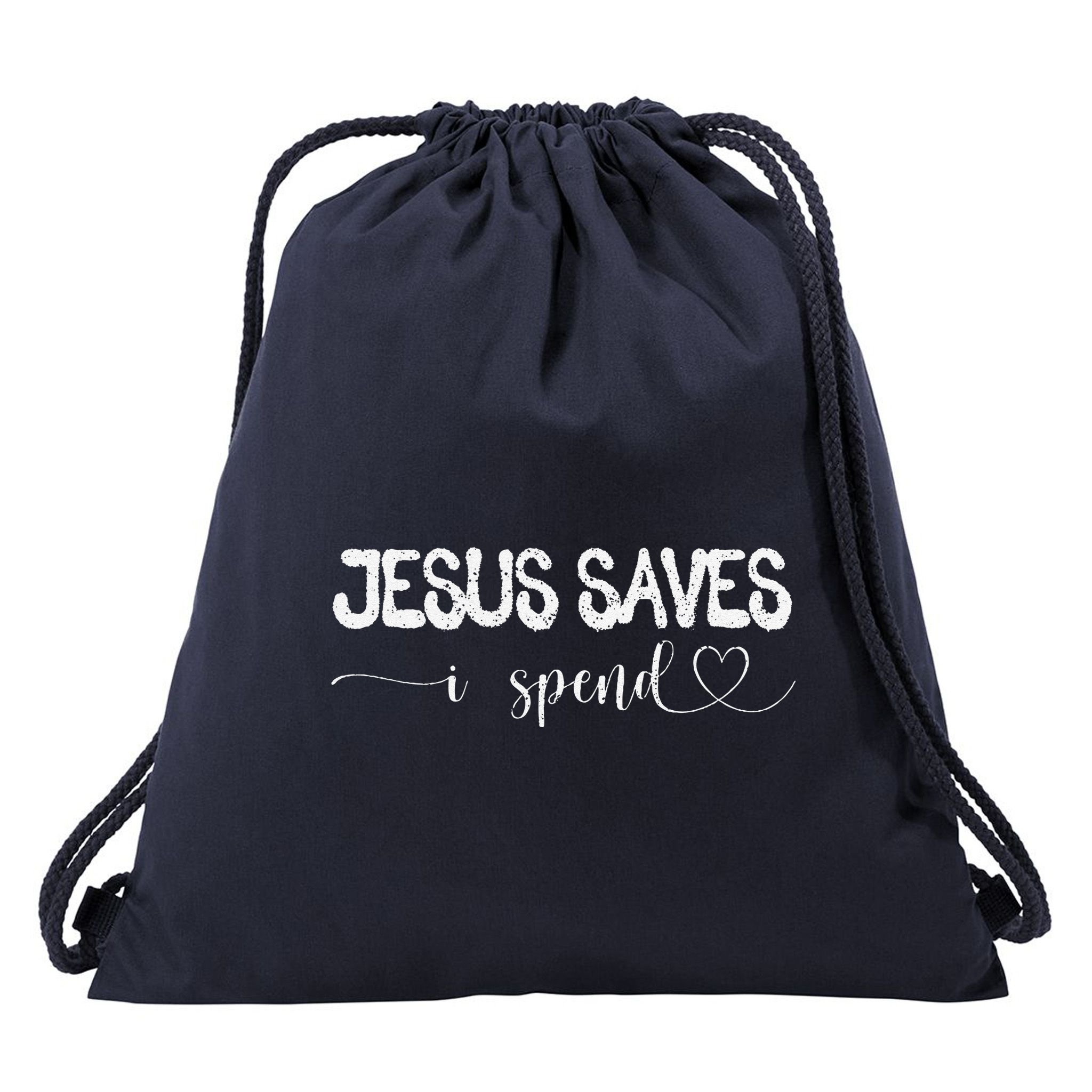 Jesus Saves I Spend Drawstring Bag
