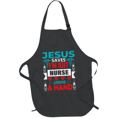 Jesus Saves IM Just A Nurse Lending My Hand Christian Nurse Full-Length Apron With Pockets