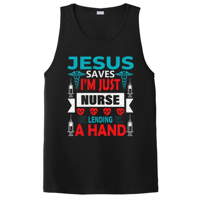 Jesus Saves IM Just A Nurse Lending My Hand Christian Nurse PosiCharge Competitor Tank