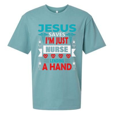 Jesus Saves IM Just A Nurse Lending My Hand Christian Nurse Sueded Cloud Jersey T-Shirt