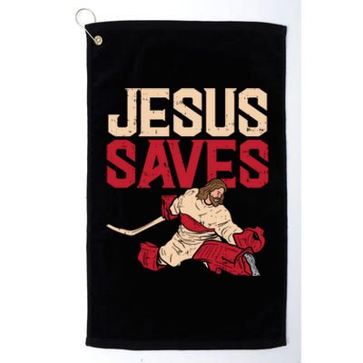 Jesus Saves Ice Hockey Goalie Sport Religious Christian Gift Great Gift Platinum Collection Golf Towel