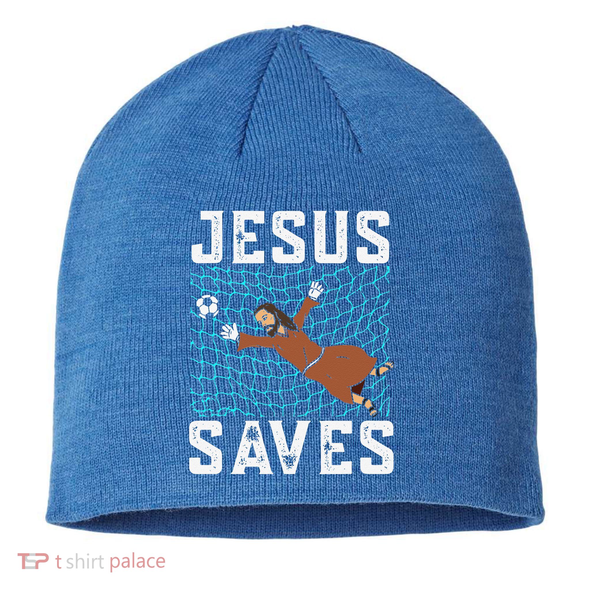 Jesus Saves I Christian Faith I Jesus Soccer Goalkeeper Sustainable Beanie