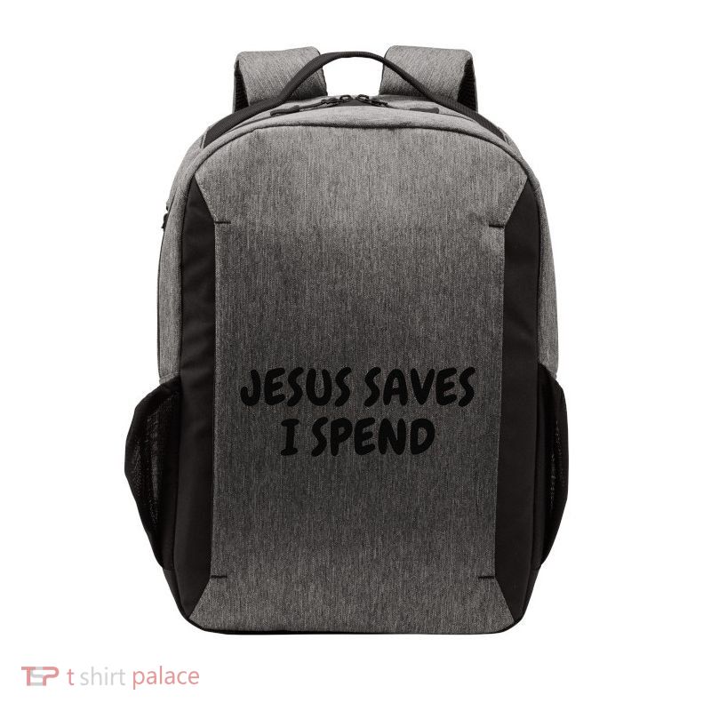 Jesus Saves I Spend Funny Christian Vector Backpack