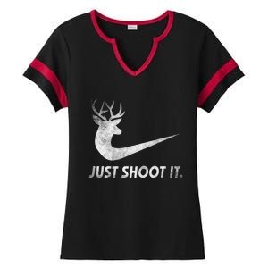 Just Shoot It Funny Deer Hunting Ladies Halftime Notch Neck Tee