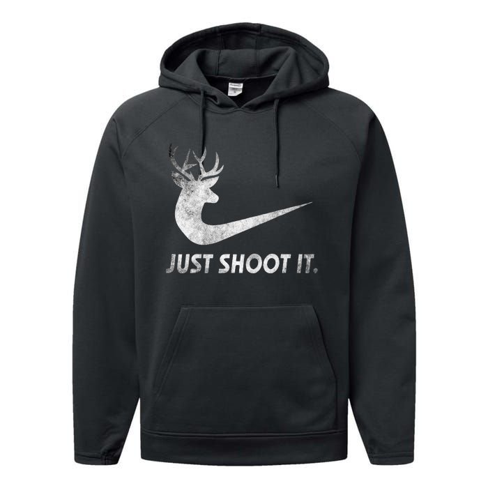 Just Shoot It Funny Deer Hunting Performance Fleece Hoodie