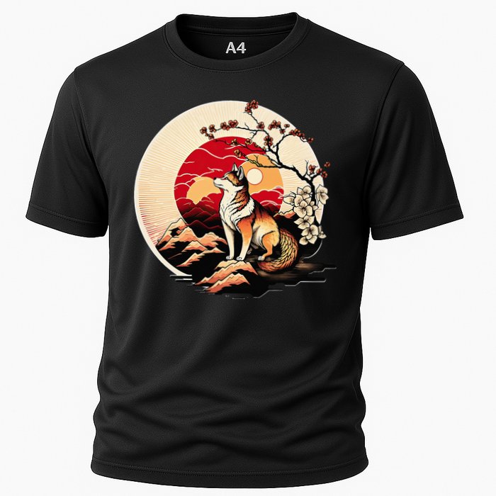 Japanese Shiba Inu Dog Sunset - Ukiyo-e Style Cooling Performance Crew T-Shirt