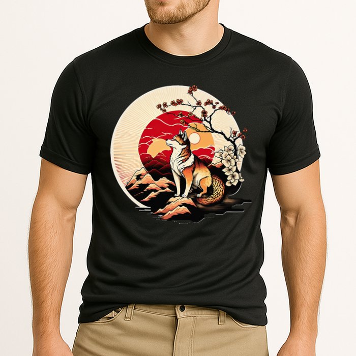 Japanese Shiba Inu Dog Sunset - Ukiyo-e Style Cooling Performance Crew T-Shirt