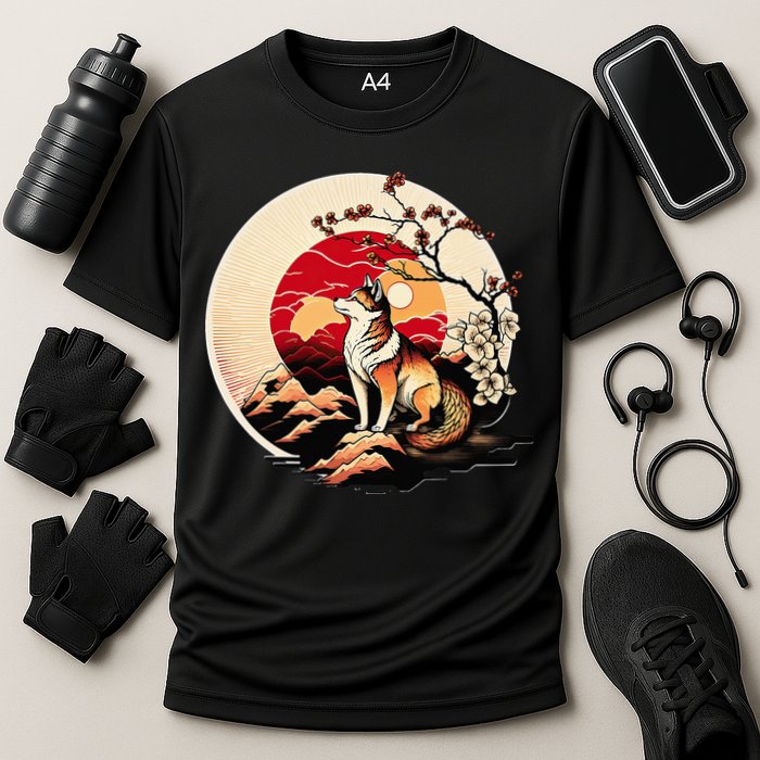 Japanese Shiba Inu Dog Sunset - Ukiyo-e Style Cooling Performance Crew T-Shirt