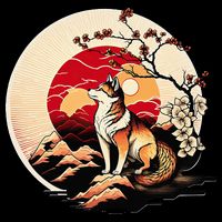Japanese Shiba Inu Dog Sunset - Ukiyo-e Style Cooling Performance Crew T-Shirt