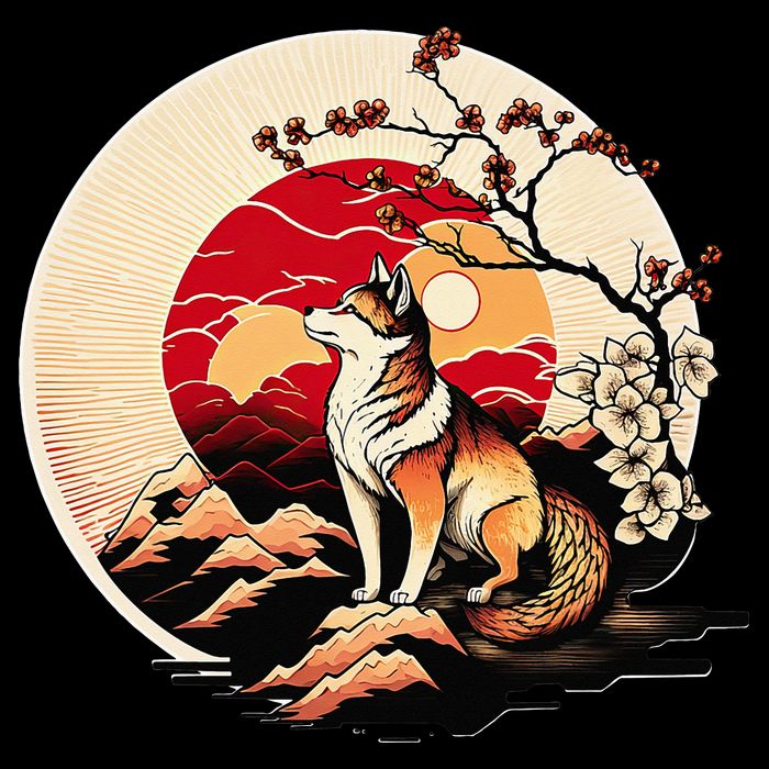 Japanese Shiba Inu Dog Sunset - Ukiyo-e Style Cooling Performance Crew T-Shirt
