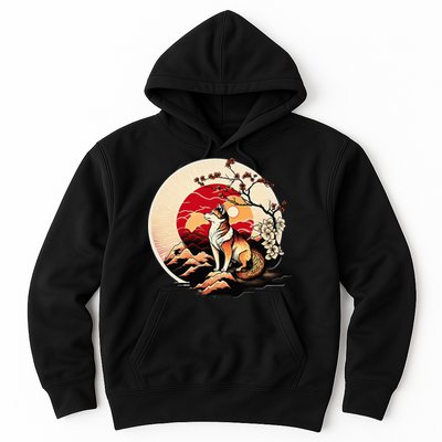 Japanese Shiba Inu Dog Sunset - Ukiyo-e Style Hoodie