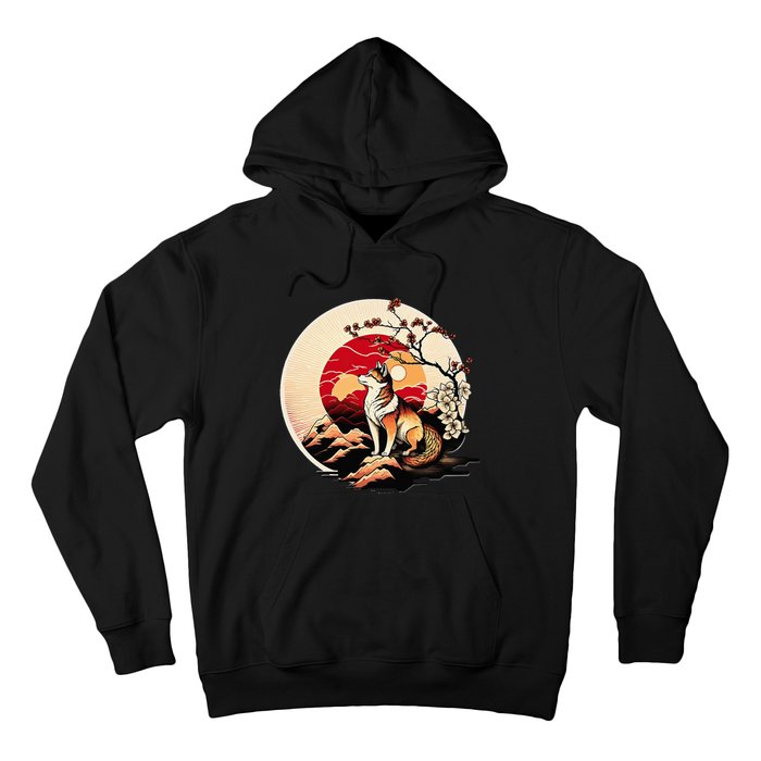 Japanese Shiba Inu Dog Sunset - Ukiyo-e Style Hoodie