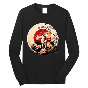 Japanese Shiba Inu Dog Sunset - Ukiyo-e Style Long Sleeve Shirt