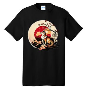 Japanese Shiba Inu Dog Sunset - Ukiyo-e Style Tall T-Shirt