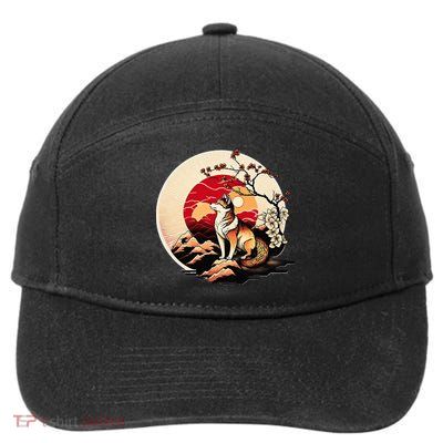 Japanese Shiba Inu Dog Sunset - Ukiyo-e Style 7-Panel Snapback Hat