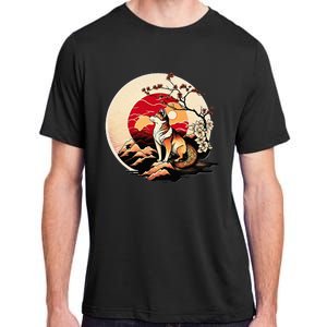 Japanese Shiba Inu Dog Sunset - Ukiyo-e Style Adult ChromaSoft Performance T-Shirt