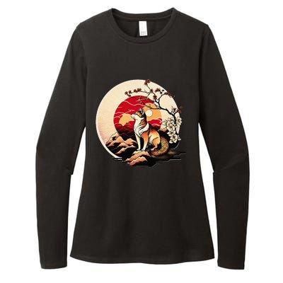 Japanese Shiba Inu Dog Sunset - Ukiyo-e Style Womens CVC Long Sleeve Shirt