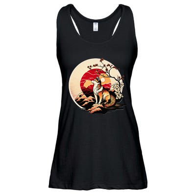 Japanese Shiba Inu Dog Sunset - Ukiyo-e Style Ladies Essential Flowy Tank