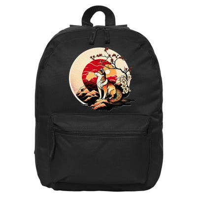 Japanese Shiba Inu Dog Sunset - Ukiyo-e Style 16 in Basic Backpack
