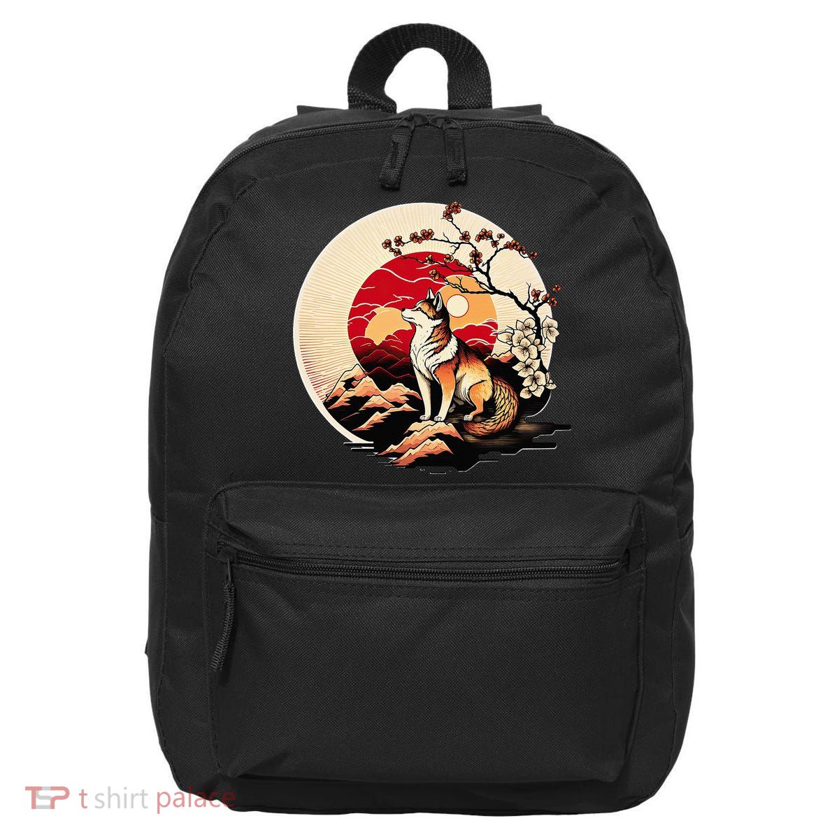 Japanese Shiba Inu Dog Sunset - Ukiyo-e Style 16 in Basic Backpack
