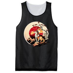 Japanese Shiba Inu Dog Sunset - Ukiyo-e Style Mesh Reversible Basketball Jersey Tank