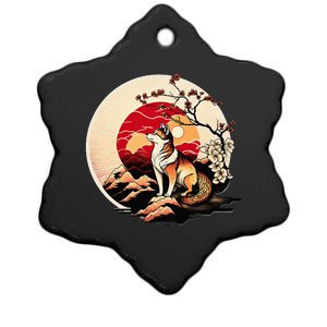 Japanese Shiba Inu Dog Sunset - Ukiyo-e Style Ceramic Star Ornament