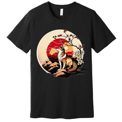 Japanese Shiba Inu Dog Sunset - Ukiyo-e Style Premium T-Shirt