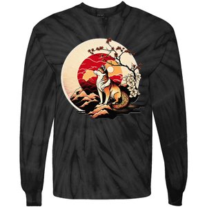 Japanese Shiba Inu Dog Sunset - Ukiyo-e Style Tie-Dye Long Sleeve Shirt