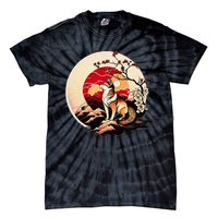 Japanese Shiba Inu Dog Sunset - Ukiyo-e Style Tie-Dye T-Shirt