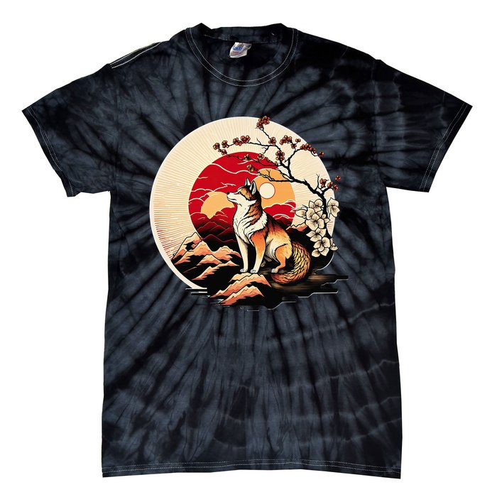 Japanese Shiba Inu Dog Sunset - Ukiyo-e Style Tie-Dye T-Shirt