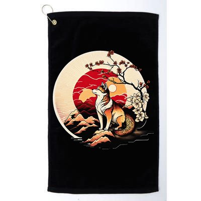 Japanese Shiba Inu Dog Sunset - Ukiyo-e Style Golf Towel