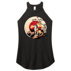 Japanese Shiba Inu Dog Sunset - Ukiyo-e Style Women's Perfect Tri Rocker Tank