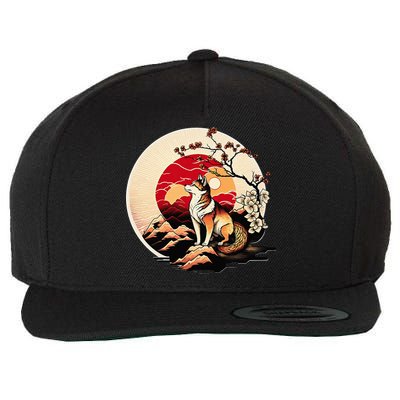 Japanese Shiba Inu Dog Sunset - Ukiyo-e Style Wool Snapback Cap