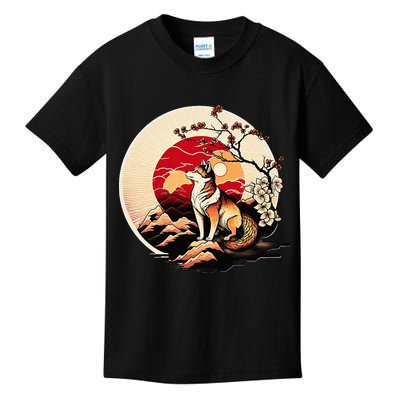 Japanese Shiba Inu Dog Sunset - Ukiyo-e Style Kids T-Shirt