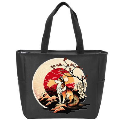 Japanese Shiba Inu Dog Sunset - Ukiyo-e Style Zip Tote Bag
