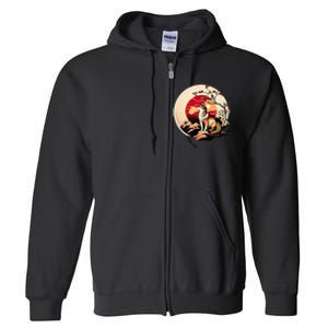 Japanese Shiba Inu Dog Sunset - Ukiyo-e Style Full Zip Hoodie