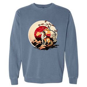 Japanese Shiba Inu Dog Sunset - Ukiyo-e Style Garment-Dyed Sweatshirt