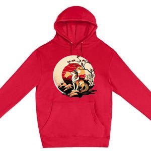 Japanese Shiba Inu Dog Sunset - Ukiyo-e Style Premium Pullover Hoodie