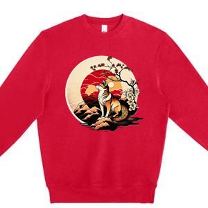 Japanese Shiba Inu Dog Sunset - Ukiyo-e Style Premium Crewneck Sweatshirt