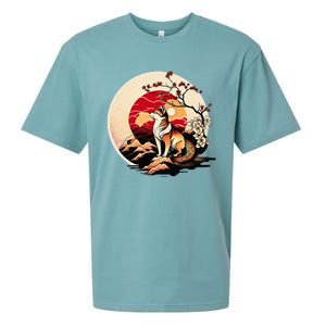 Japanese Shiba Inu Dog Sunset - Ukiyo-e Style Sueded Cloud Jersey T-Shirt