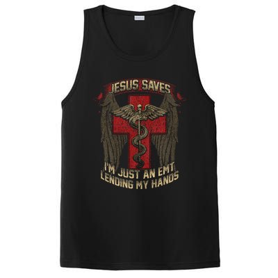 Jesus Saves Im Just An Emt Lending My Hands PosiCharge Competitor Tank