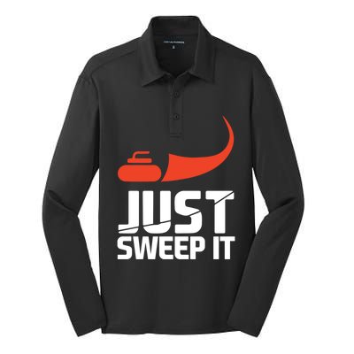 Just Sweep It! Funny Curling Sports Gift Silk Touch Performance Long Sleeve Polo