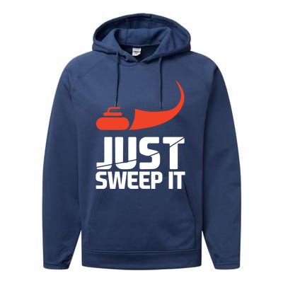 Just Sweep It! Funny Curling Sports Gift Performance Fleece Hoodie