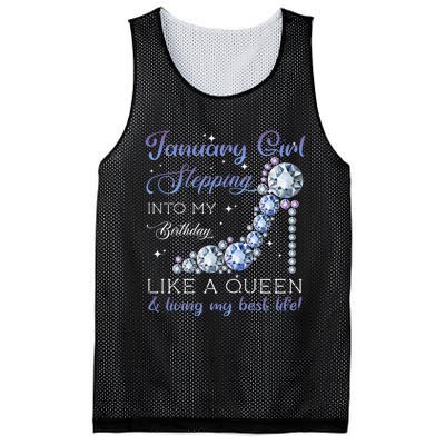 January Stepping Into My Birthday Like A Queen Mesh Reversible Basketball Jersey Tank