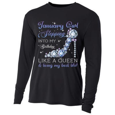 January Stepping Into My Birthday Like A Queen Cooling Performance Long Sleeve Crew