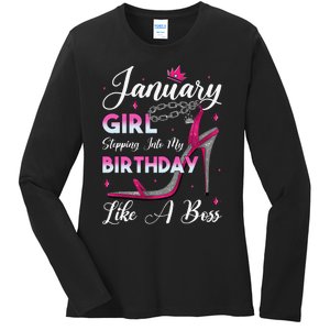 January Stepping Into My Birthday With Pink Sandal Ladies Long Sleeve Shirt