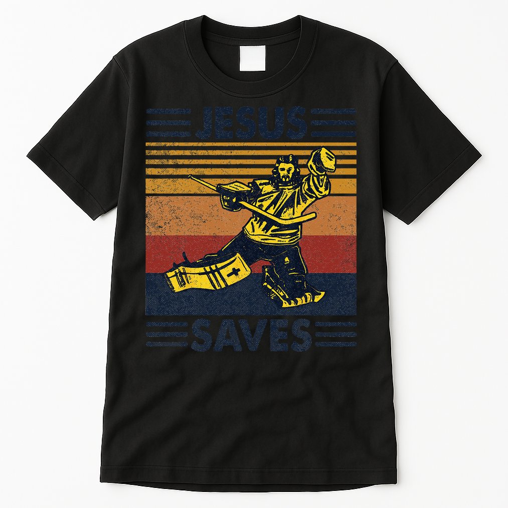 Jesus Saves Ice Hockey Goalie Sport Religious Christian Gift Tall T-Shirt